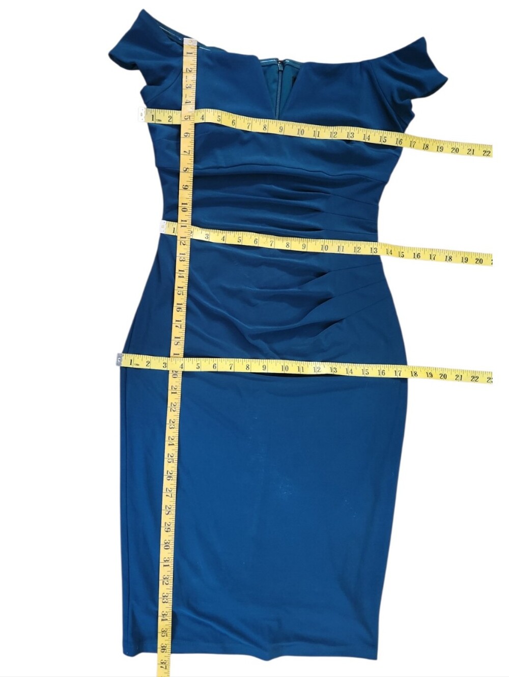 XSCAPE Teal Ruched Sheath Dress - Size 8 - Picture 12 of 15